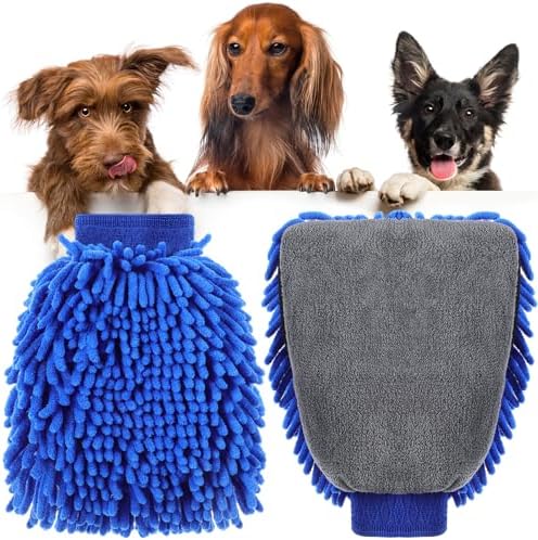 Teenyyou 2 Pcs Dog Towel Chenille Microfiber Pet Grooming Gloves by Teenyyou
