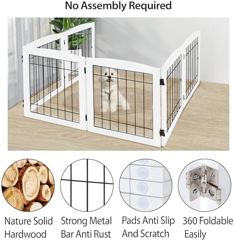 LZRS 6-Panel Extra Wide Wooden Freestanding Dog Gate: Foldable Solid Wood and - Image 3