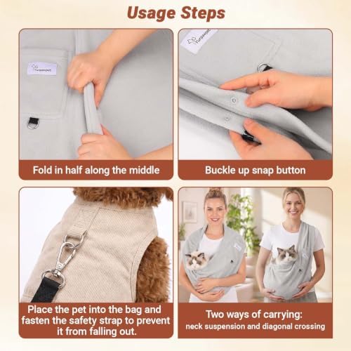 Hands-Free Cat Sling Carrier for Small Dogs & Cats, Soft Fleece - Image 6