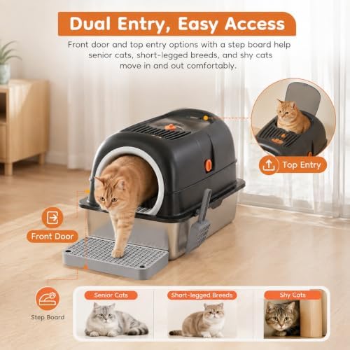 Stainless Steel Litter Box 23.6", Enclosed Dual Entry XL - Image 5