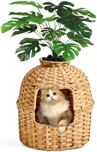 SETVSON Cat Litter Box Plant Furniture Enclosure, Rattan PE House by SETVSON