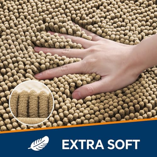 Chenille Bathroom Runner Rug 24"x60" Beige, Plush Bath Mat - Image 3