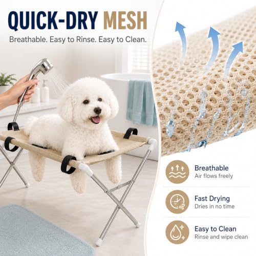 Pet Grooming Hammock with Stand, Foldable Dog Bath Table，Black - Image 4
