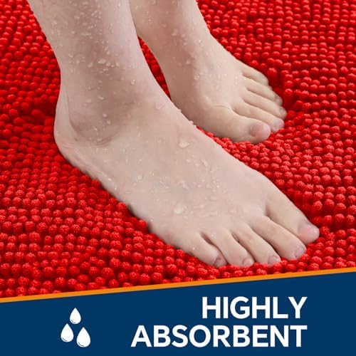 Chenille Bathroom Runner Rug 17"x47" Red, Plush Bath Mat - Image 4