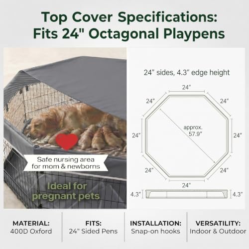 PJYuCien Puppy Playpen with Top Cover & Bottom Pad, 8 Panels 24" H - Image 5
