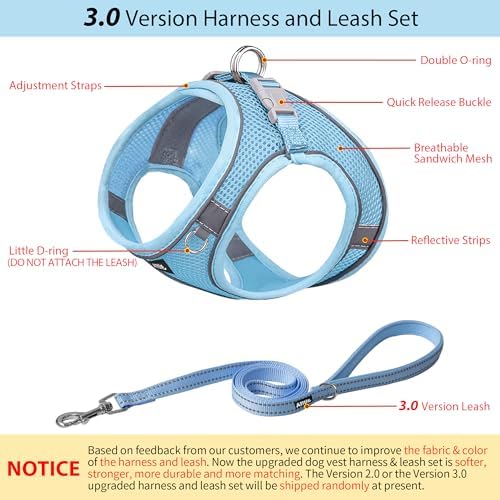 AIITLE Dog Harness and Leash Set, Step-in Puppy Pet Vest, Pure Blue XXXS - Image 2