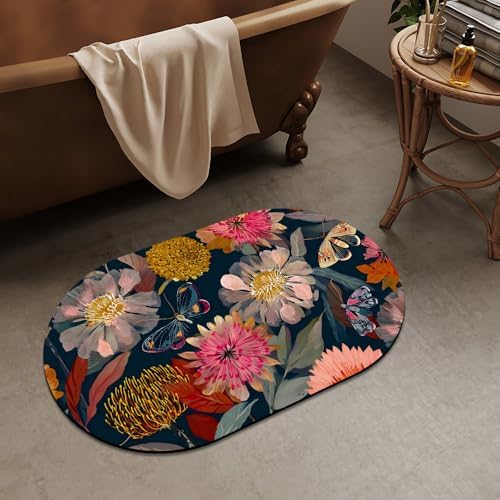 Botanical Elements and Moths Super Absorbent Quick-Drying Bathroom Mat Rug - Image 2