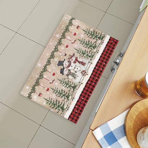Giwawa Winter Snowman Bath Rug Red Buffalo Plaid Bathtub Mats Soft Absorbent - Image 6