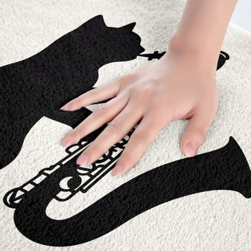 Erosebridal Black Cat 20"X 32" Bath Mat, Saxophone Music Theme Doormats Floor - Image 4