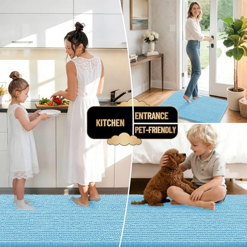 OLANLY Thick Chenille Bathroom Runner Rugs Mats 44x24, Sky Blue - Image 6