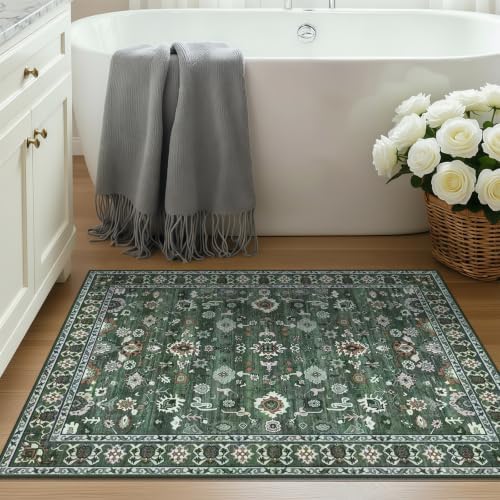 Small Area Rugs 2x3 for Entry Bathroom Kitchen Bedroom Carpet 2x3 Green - Image 5