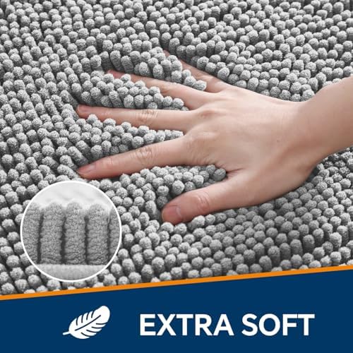 Chenille Bathroom Runner Rug 17"x47" Gray, Plush Bath Mat - Image 3