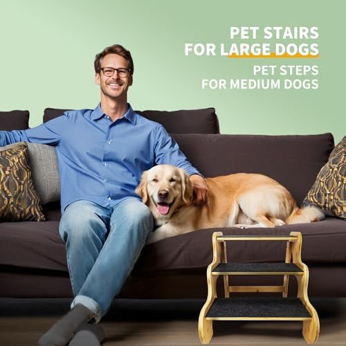 Dog Stairs for Small Dogs, 3-Step Bamboo Pet Steps Ramp for Bed and Car - Image 4