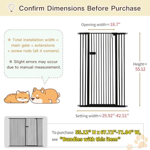 Lumizone Extra Tall Cat Gate 55.12" High 29.92"-42.51" Wide Pet Gate Black - Image 2