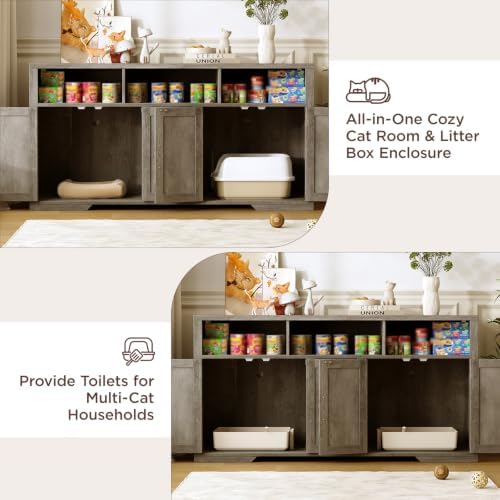 Vabches Litter Box Enclsoure for 2 Cats, 53.1" Cat Litter Box Furniture Hidden - Image 4