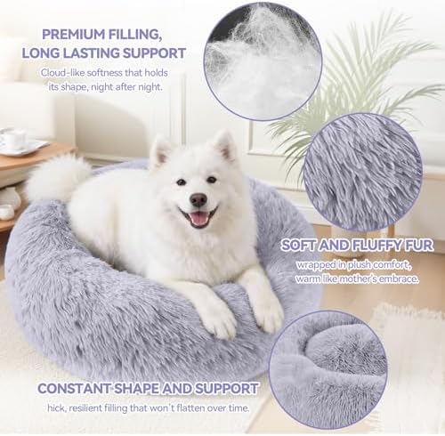 Large Dog Bed, Washable Plush Donut Dog Bed, 36 Inch - Image 4