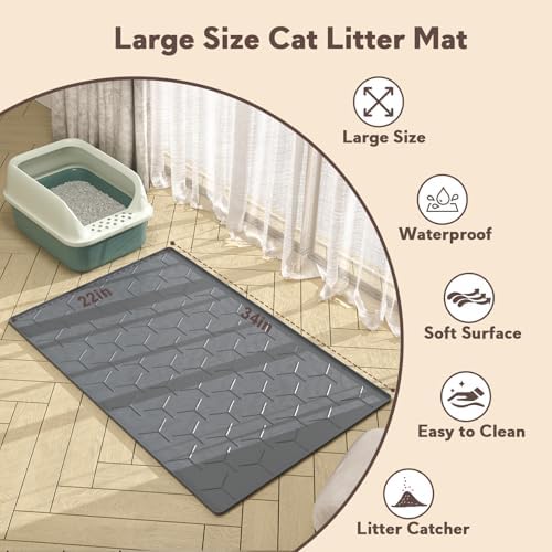 Garoopion Silicone Cat Litter Mat 34×22 inch, Dark Gray - Image 5