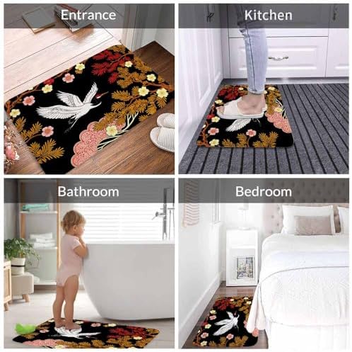 Japanese Crane Bath Rugs for Bathroom Asian Oriental Heron Bird Floral Branch - Image 4