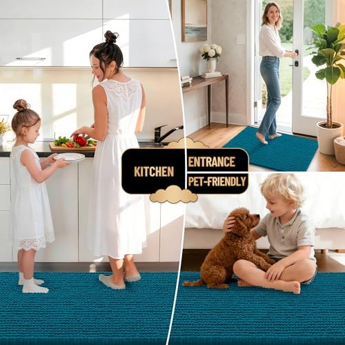 OLANLY Thick Chenille Bathroom Runner Rugs Mats 47x24, Peacock Blue - Image 6