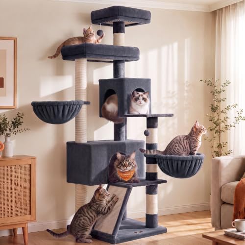Feandrea Cat Tree, 68.5-in Tall Cat Tower, Dark Gray by FeandreabySONGMICSHOME