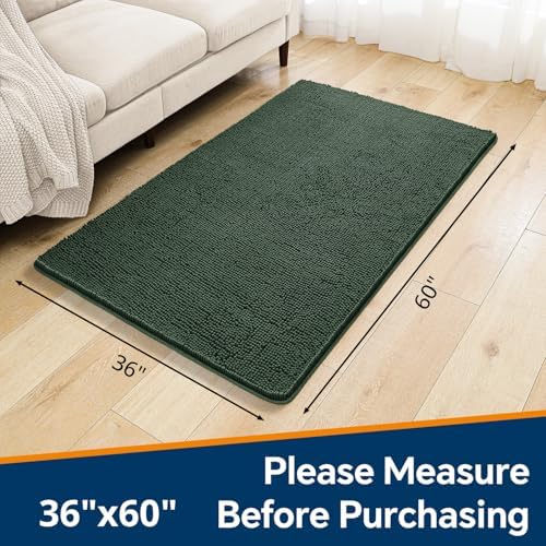 Chenille Bathroom Rug 36"x60" Hunter Green, Large Plush Bath Mat - Image 2