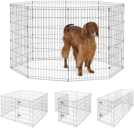 8-Panel Foldable Metal Dog Exercise Pen – 24/30/36/42/48 Inch Height, by TFFnew