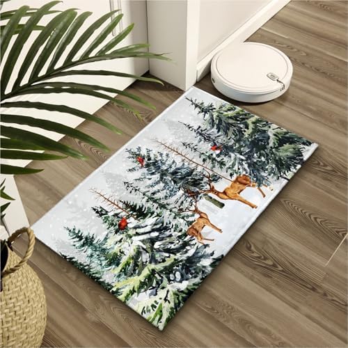 Pine Tree Bath Rug Winter Forest Deer Bathtub Mats 20X32 Inch Non Slip - Image 6