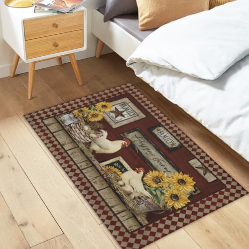 Giwawa Vintage Rooster Bath Rug Farmhouse Chicken Shower Mat Absorbent Bath - Image 2