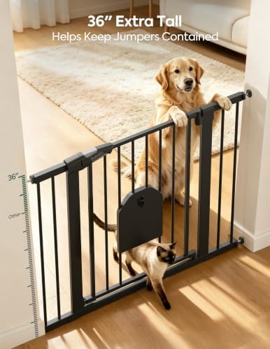 Babelio 36" Tall Dog Gate with Adjustable Cat Door, CatPrivilege I - Image 3