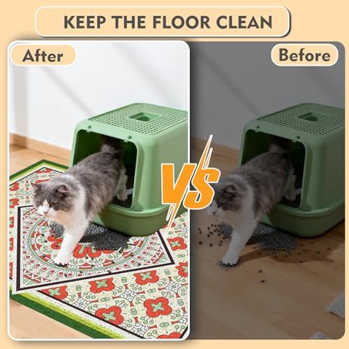 Bohemian Kitty Litter Mat 24"x17", Non-Slip Litter Box Mat, Washable Cat Litter - Image 3