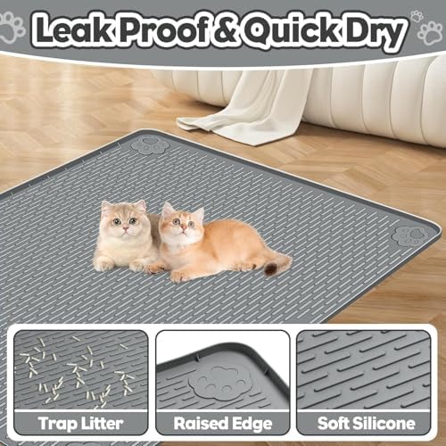 Kalolary Cat Litter Box Mats, Large 34" x 22" Silicone Cat Mat - Image 3
