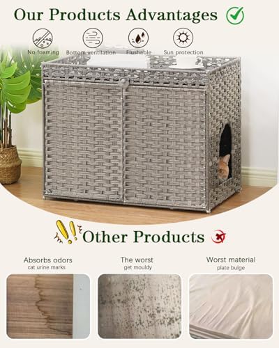 SETVSON Cat Litter Box Enclosure Furniture, Handwoven PE Rattan - Image 3