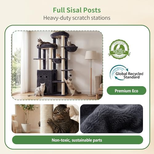 Heybly Cat Tree, 69.7 in Secure Anti-Tip Cat Tower - Image 5