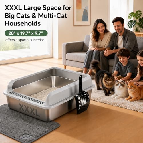 KalraMay XXXL Extra Large Stainless Steel Litter Box, Cool Gray - Image 2