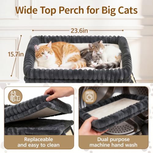 Cat Tree Tower with 15.7x23.6 Perch Bed, Dark Gray Striped Fabric - Image 6