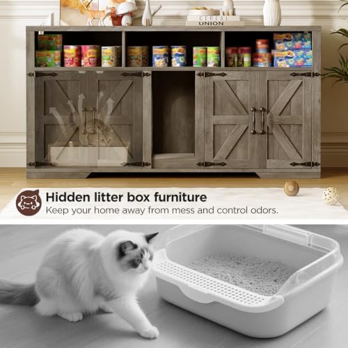 Vabches Litter Box Enclsoure for 2 Cats, 53.1" Cat Litter Box Furniture Hidden - Image 5
