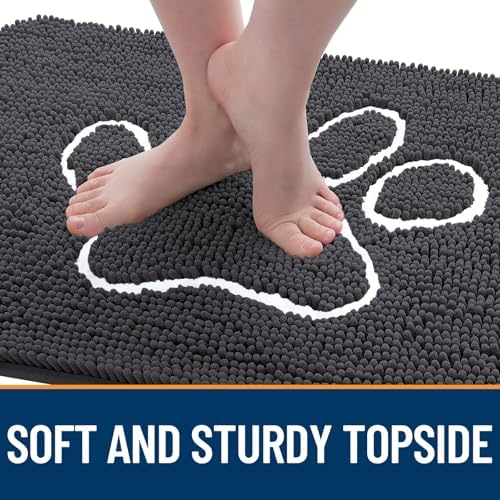 OLANLY Dog Door Mat for Muddy Paws 70x24, Paw Print Design Chenille Mud Mat - Image 4