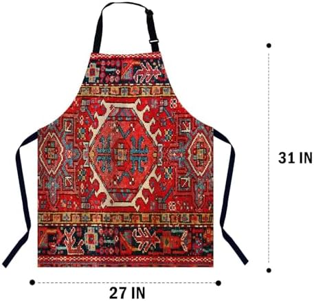 Antique Turkish Carpet Pattern Print Red Apron - Image 2