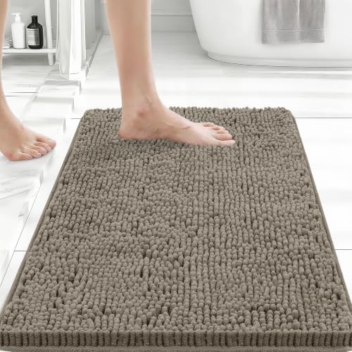 Bcoimo Small Bath Rug Mat, 24x17 Chenille High Absorbent Latte Bathroom Mats by Bcoimo