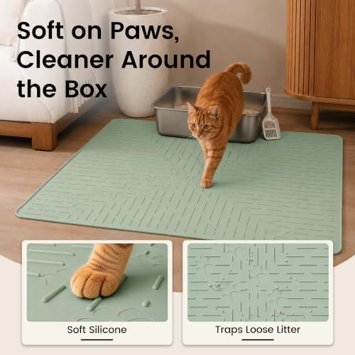 OHMO Large Cat Litter Mat, 31.5x23.6 Silicone Trapping Mat Sage Green - Image 3