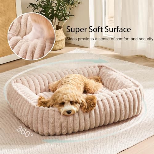 Small Dog Bed Calming Cat Bed for Indoor Cats 20’’x16’’ Khaki - Image 4