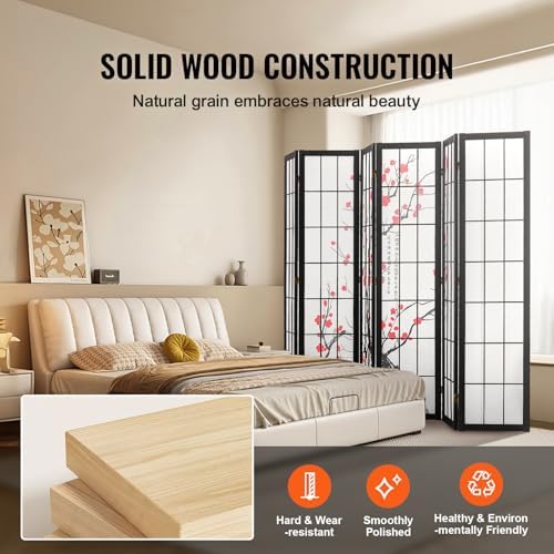 VEVOR Room Divider, 6 Panel Japanese Room Divider Screen, Wood Folding Privacy - Image 5