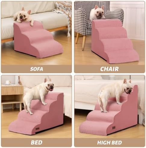 Dog Stairs for Small Dogs, 3-Step Pink Pet Ramp for Couch, Cats & Puppies - Image 5