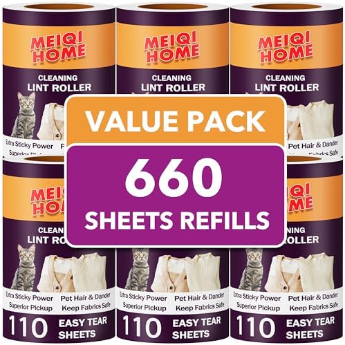 Extra Sticky Lint Roller Refills Only, 660 Easy-Tear Sheets by MEIQIHOME