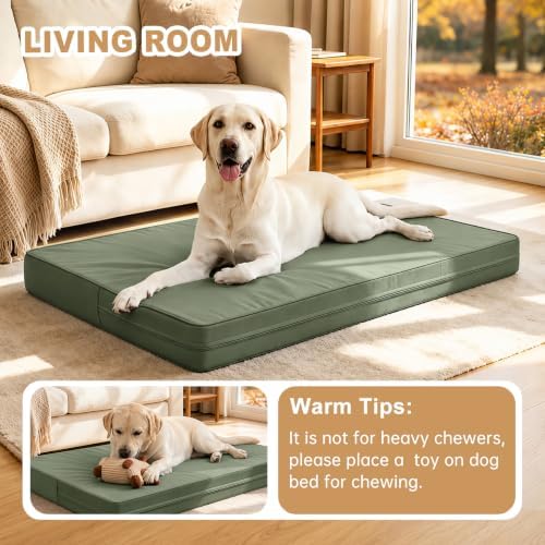 XXL Dog Bed Waterproof Washable, Wipeable Leather Large Crate Pad 48" Green - Image 4