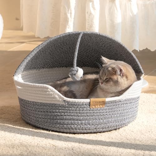 CHEERPALS Cat Basket Bed with Washable Cushion and Ball Rope Cotton, Covered - Image 2