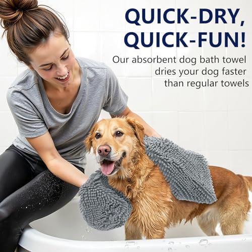 OLANLY Chenille Dog Bath Towel 38x15, Ultra Absorbent Quick Dry Pet Towel - Image 3