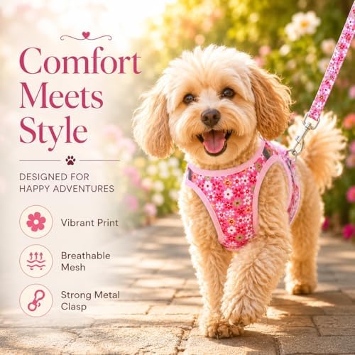 Step in Dog Harness Leash Set- All Weather Reflective No-Pull Floral Pattern - Image 6