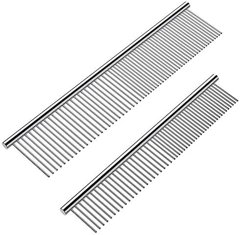 Cafhelp 2 Pack Dog Combs with Rounded Ends Stainless Steel Teeth, Cat Comb by Cafhelp