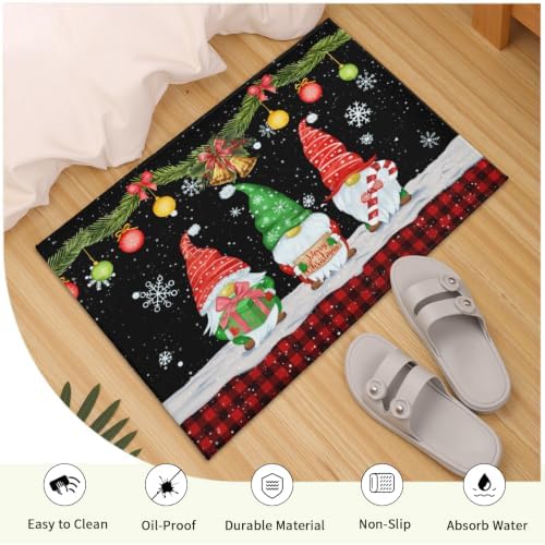 Giwawa Black Xmas Gnome Bath Rug Winter Snowflake Entryway Doormat Non Slip - Image 5